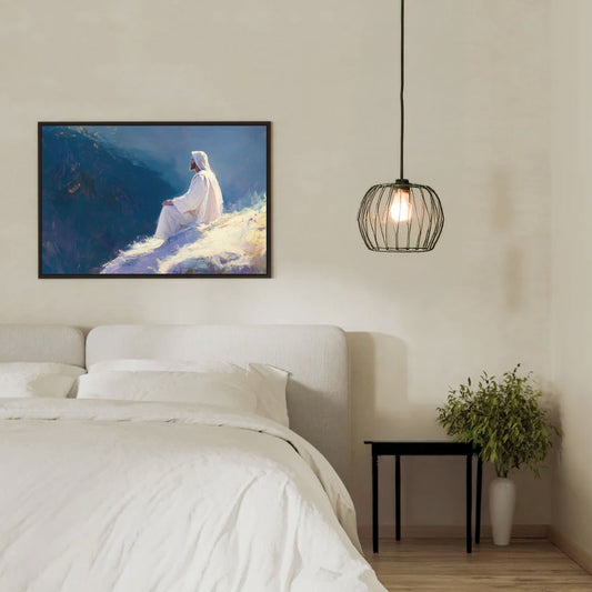 Christian artwork staged in a modern christian home. Jesus Christ painting.
